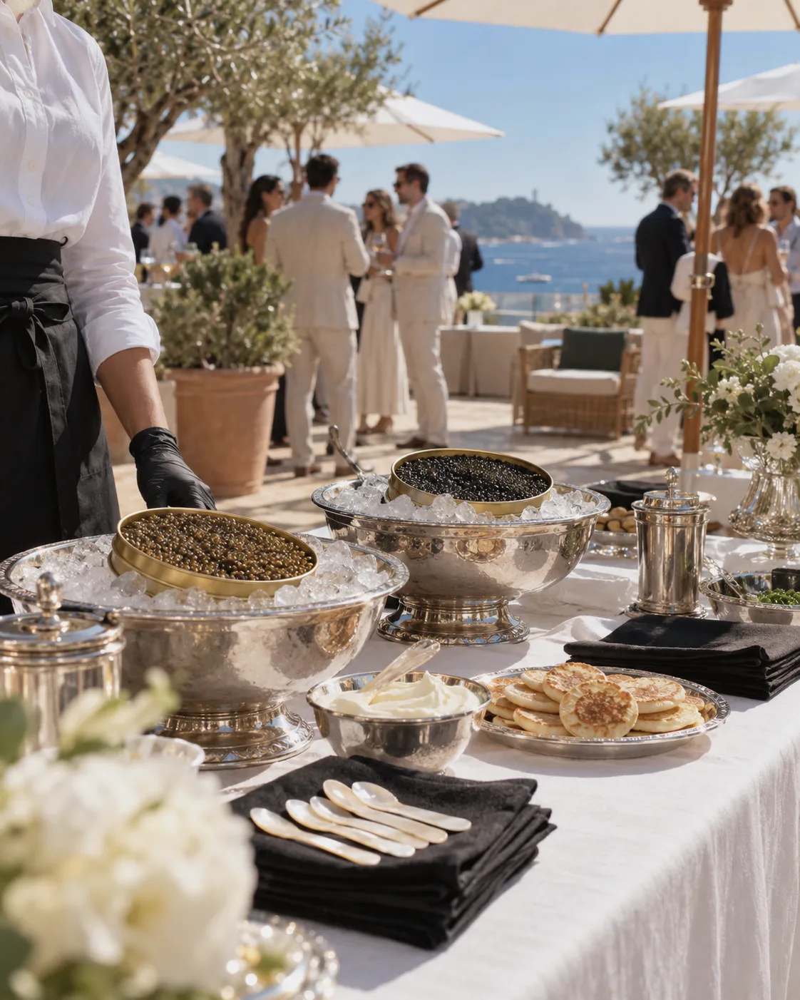 Réception au caviar en bord de mer à Majorque